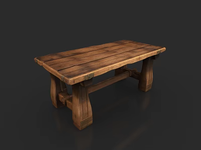 Rustic Solid Wood Bench With Natural Wood Grain And Sturdy Legs Design 3d model
