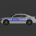 NYPD Police Car With Blue Stripes And Emergency Lights On Top