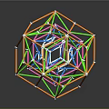3D Colorful Geometric Polyhedron Structure With Interconnected Vibrant Lines And Reflective Surface