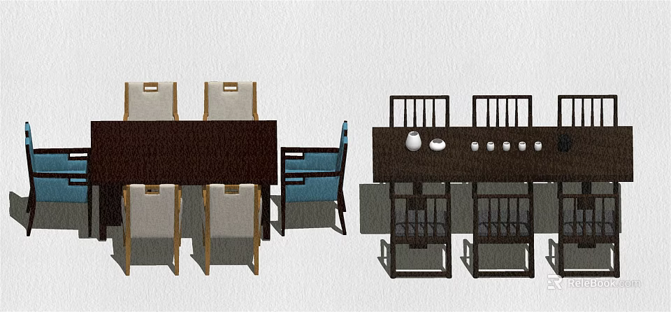 Modern Wooden Dining Table Set With 4 Comfortable Chairs And Elegant Design 3d model