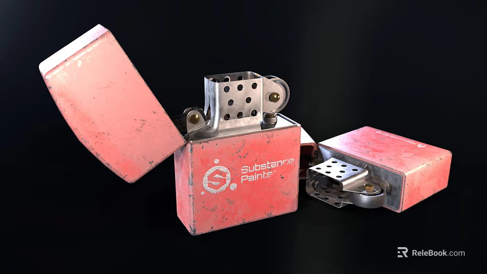 Red Open Lid Metal Lighter With Red Finish And Standard Paint Brand Logo Design Details 3d model 