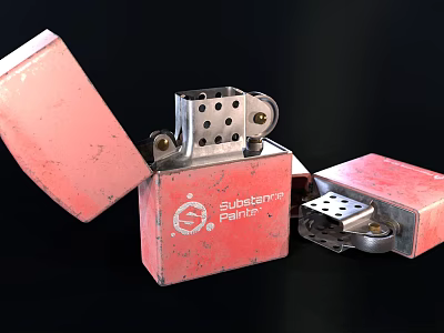 Red Open Lid Metal Lighter With Red Finish And Standard Paint Brand Logo Design Details 3d model