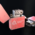 Red Open Lid Metal Lighter With Red Finish And Standard Paint Brand Logo Design Details