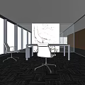 Modern Office Interior With Floor To Ceiling Windows Marble Wall Desk And Chairs