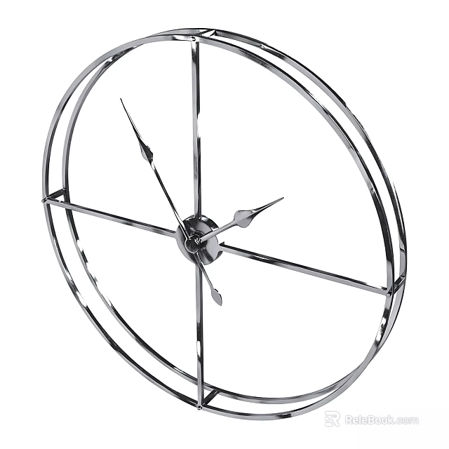 Modern Circular Metallic Wall Clock With Minimalist Design And Geometric Frame 3d model 