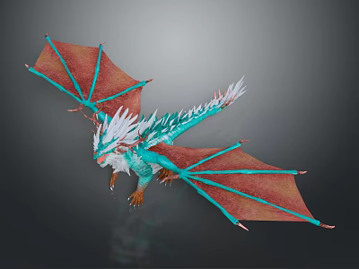3D Flying Dragon Model With Blue White Scales And Red Wings 3d model