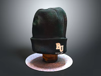 Dark Knit Beanie With BU Letter Patch And 50% Label Design 3d model