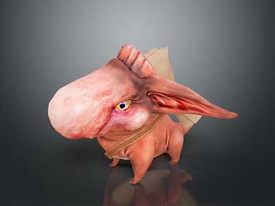 Pinkish Orange Cartoon Fantasy Game and Movie Character With Large Nose Long Ears Yellow Eyes 3d model