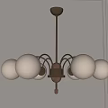 Modern Elegant Chandelier with Golden Arms and Six White Spherical Globes