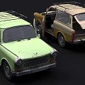Three Vintage Station Wagons Green Yellow Beige With Roof Racks Classic Retro Design