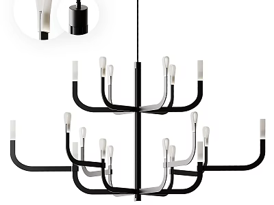 Modern Multi Arm Chandelier With Black Metal Frame And White Shades 3d model