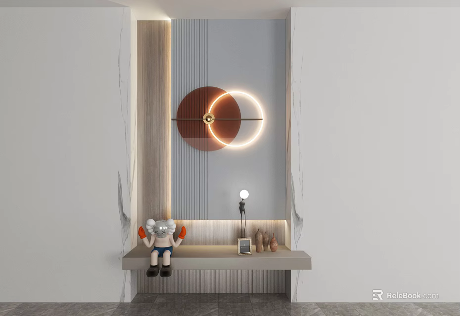 Modern Background Wall Design With Circular Artwork And LED Lighting 3d model