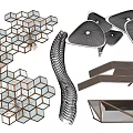 Modern Outdoor Pergola Designs Featuring Hexagonal Geometric Structures Curved White Frames And Golden Metal Frameworks