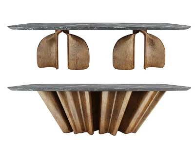 Modern Dining Table With Marble Top And Unique Sculptural Wooden Base Design 3d model