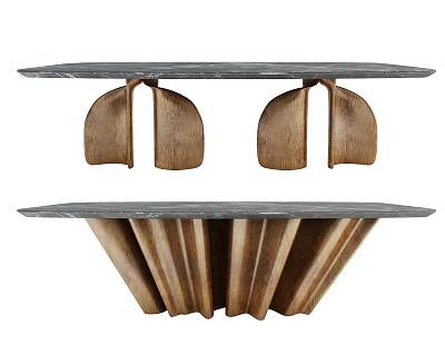Modern Dining Table With Marble Top And Unique Sculptural Wooden Base Design 3d model