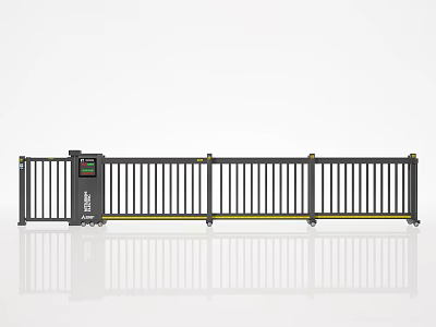 Electric Retractable Security Gate With Black Metal Bars And Control Panel 3d model