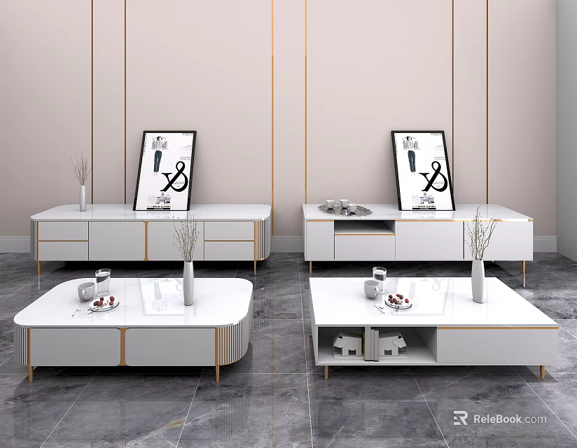 Modern Luxury Coffee Table With White Surface Golden Frame And Minimalist Design 3d model