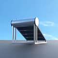 Solar Water Heater With Blue Collector Panel And Silver Storage Tank