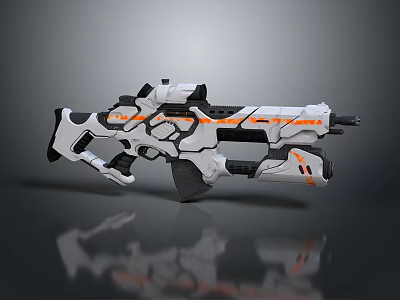 Modern Futuristic Gun With White Black Camouflage And Orange Accents 3d model
