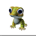 Adorable Cartoon Green Yellow Lizard With Big Eyes Standing On Plain Surface