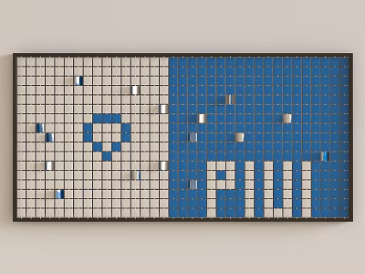 Contemporary Grid Wall With White Blue Panels Square Blocks And Decorative PIWI Letters 3d model