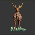 Vibrant Orange Horned Mythical Creature with Long Fluffy Mane Standing on Green Grass Base