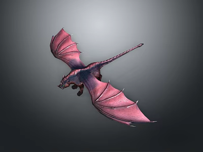 Pink Dragon With Large Wings Flying In Dark Background 3d model