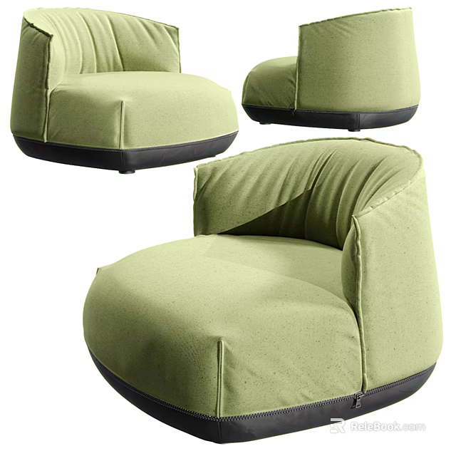 Light Green Single Sofa with Round Shape Upholstered Fabric and Black Base 3d model