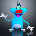 Blue Cartoon Creature Character With Black Horns Red Nose Waving Hand