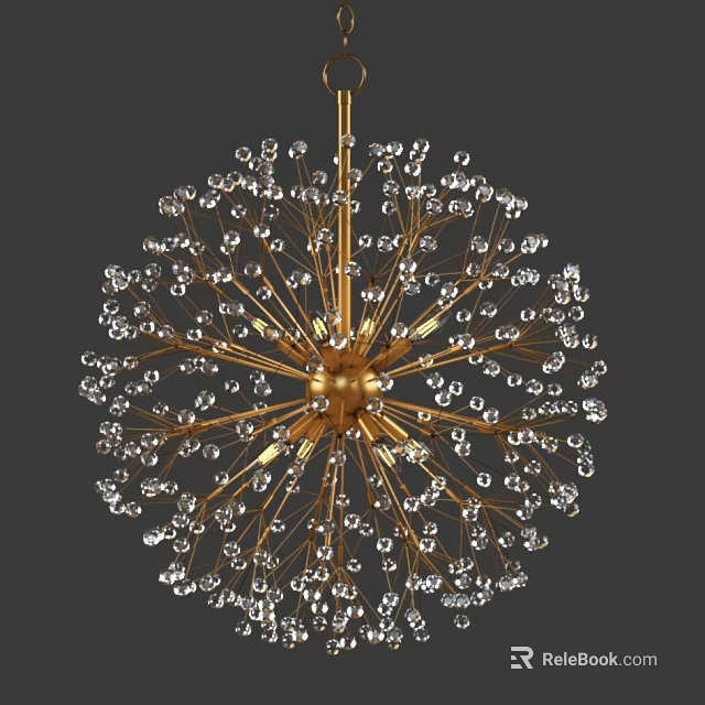 Modern Elegant Dandelion Shaped Golden Chandelier With Crystal Decorations And Branch Like Structure 3d model 