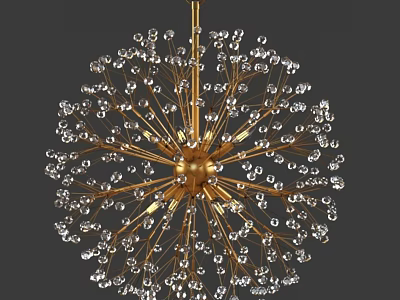 Modern Elegant Dandelion Shaped Golden Chandelier With Crystal Decorations And Branch Like Structure 3d model