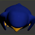 3D Penguin Character With Blue White Body Yellow Feet Orange Beak And Serious Expression