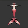Vibrant Mermaid With Red Hair Pink Tail And Bikini Top On Gray Background