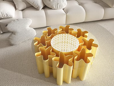 Yellow Flower Shaped Coffee Table With Petal Structure And Circular Center In Living Room 3d model