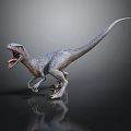 3D Rendered Gray Dinosaur With Open Mouth Sharp Teeth Standing On Dark Background With Reflection