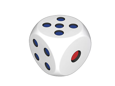 White Dice With Blue Dots And Red Dot For Board Game Entertainment 3d model