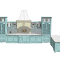 Blue Kitchen Cabinets With Glass Doors And Side Table Design 3d model