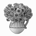 White Textured Ceramic Vase With Blue Roses And Fresh Green Leaves