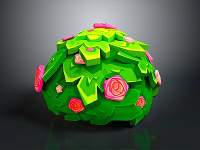 Cartoon Scene Featuring Green Spherical Ornament Adorned With Leaves And Pink Roses 3d model