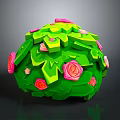 Cartoon Scene Featuring Green Spherical Ornament Adorned With Leaves And Pink Roses