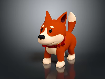 Cute Orange White Puppy Themed Kids Furniture Chair With Red Collar Design 3d model