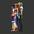 Multiple Anime Character Figures In Standing Poses With Various Outfits On Dark Background 3d model