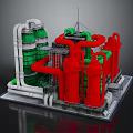 Cartoon Industrial Facility Scene With Red Green Pipes Towers Platforms And Ladders
