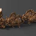 Bronze Sculpture Carving of Ancient Chariot with Ornate Horses and Intricate Details