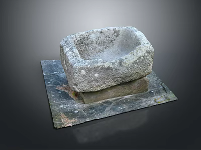 Traditional Stone Mortar Household Tool with Square Stone Base and Natural Surface Texture 3d model