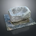 Traditional Stone Mortar Household Tool with Square Stone Base and Natural Surface Texture 3d model