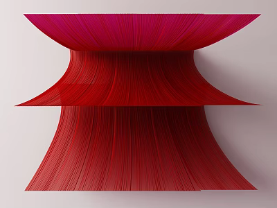 Red Layered Wavy Art Sculpture With Curved Structure And Modern Design 3d model