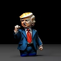 3D Cartoon Game Character With Blue Suit Red Tie Pointing Finger Open Mouth Expression