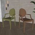 Modern Green And Brown Dining Chairs With Armrests In Interior Setting