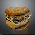 Golden Crusty Bun Hamburger With Juicy Beef Patty Cheese Lettuce And Tomato On Reflective Surface